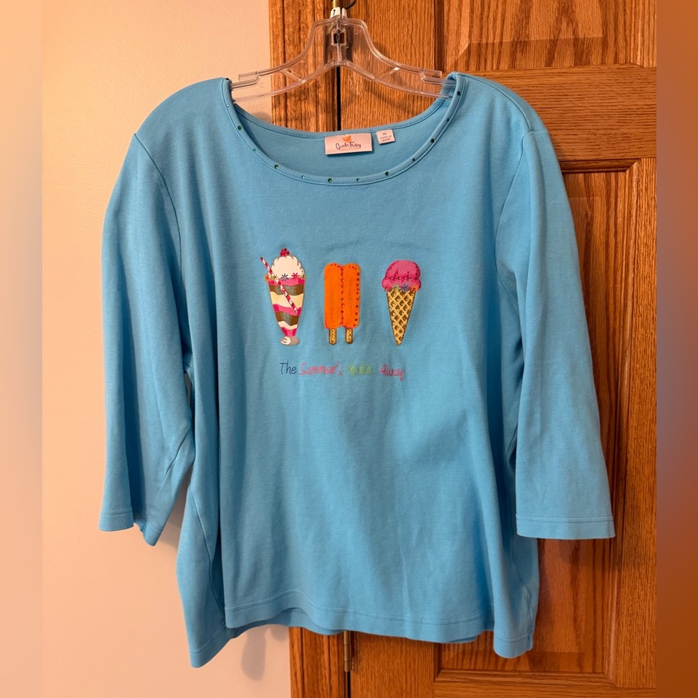 Quacker Factory summer embellished shirt, XL